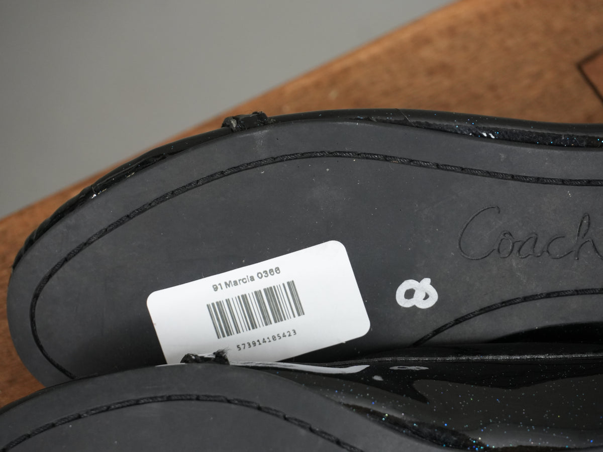 Coach Ballet Flats Women Size 8 Black Patent Glitter Chain Accent Vintage Y2K