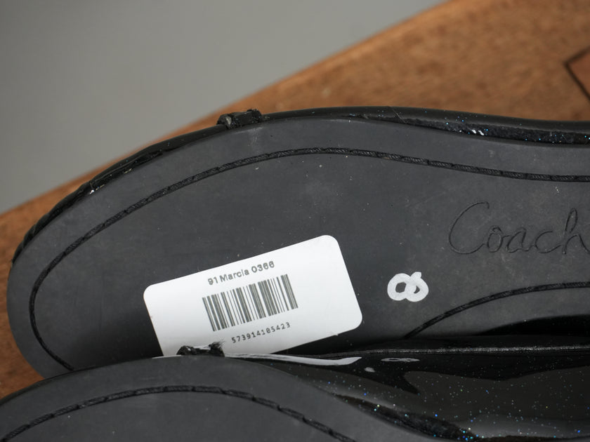Coach Ballet Flats Women Size 8 Black Patent Glitter Chain Accent Vintage Y2K