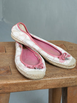 Coach Espadrille Flats Size 10 Pink Signature Monogram Bow Shoes Vintage Y2K