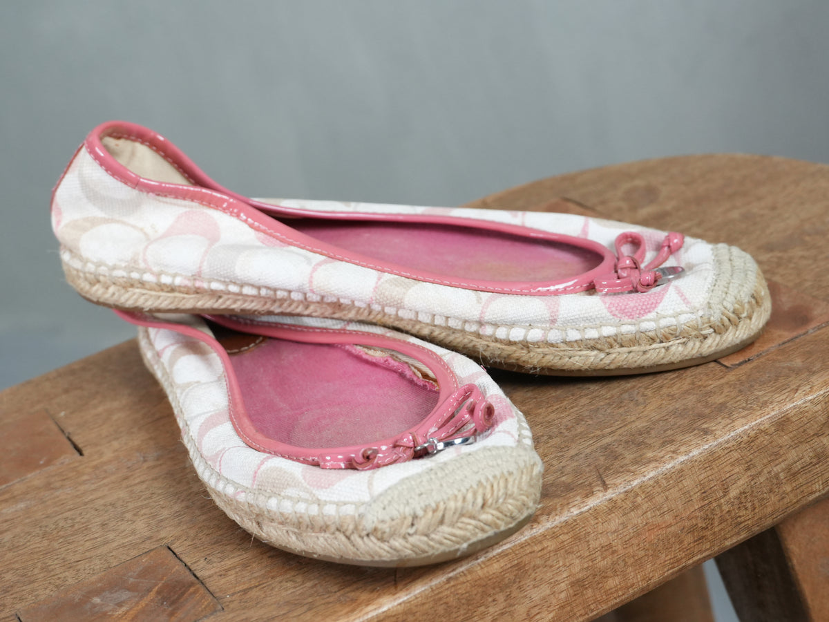 Coach Espadrille Flats Size 10 Pink Signature Monogram Bow Shoes Vintage Y2K
