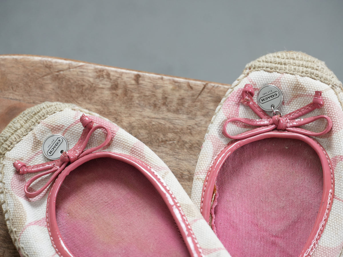 Coach Espadrille Flats Size 10 Pink Signature Monogram Bow Shoes Vintage Y2K