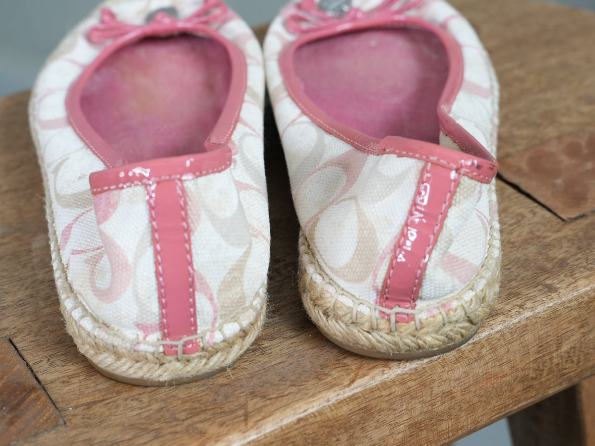 Coach Espadrille Flats Size 10 Pink Signature Monogram Bow Shoes Vintage Y2K