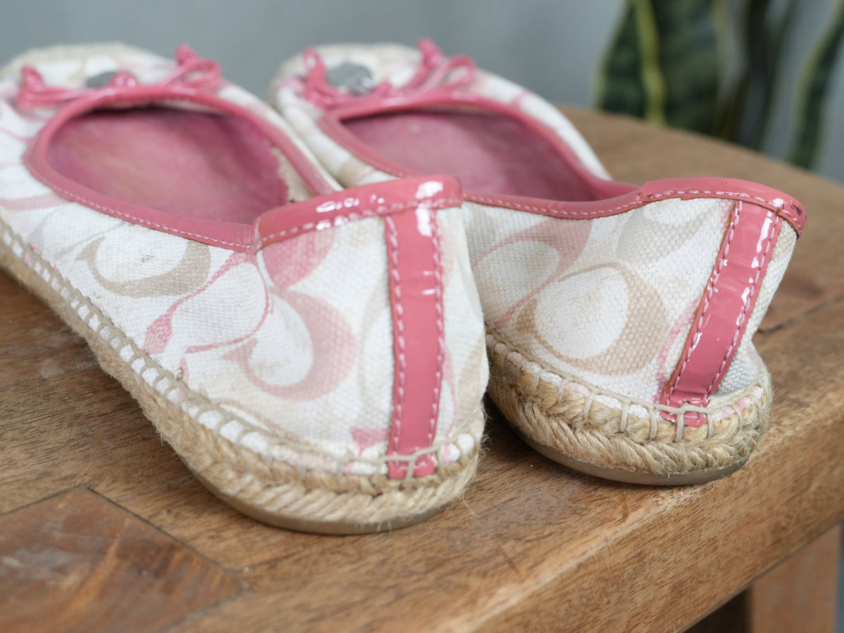 Coach Espadrille Flats Size 10 Pink Signature Monogram Bow Shoes Vintage Y2K