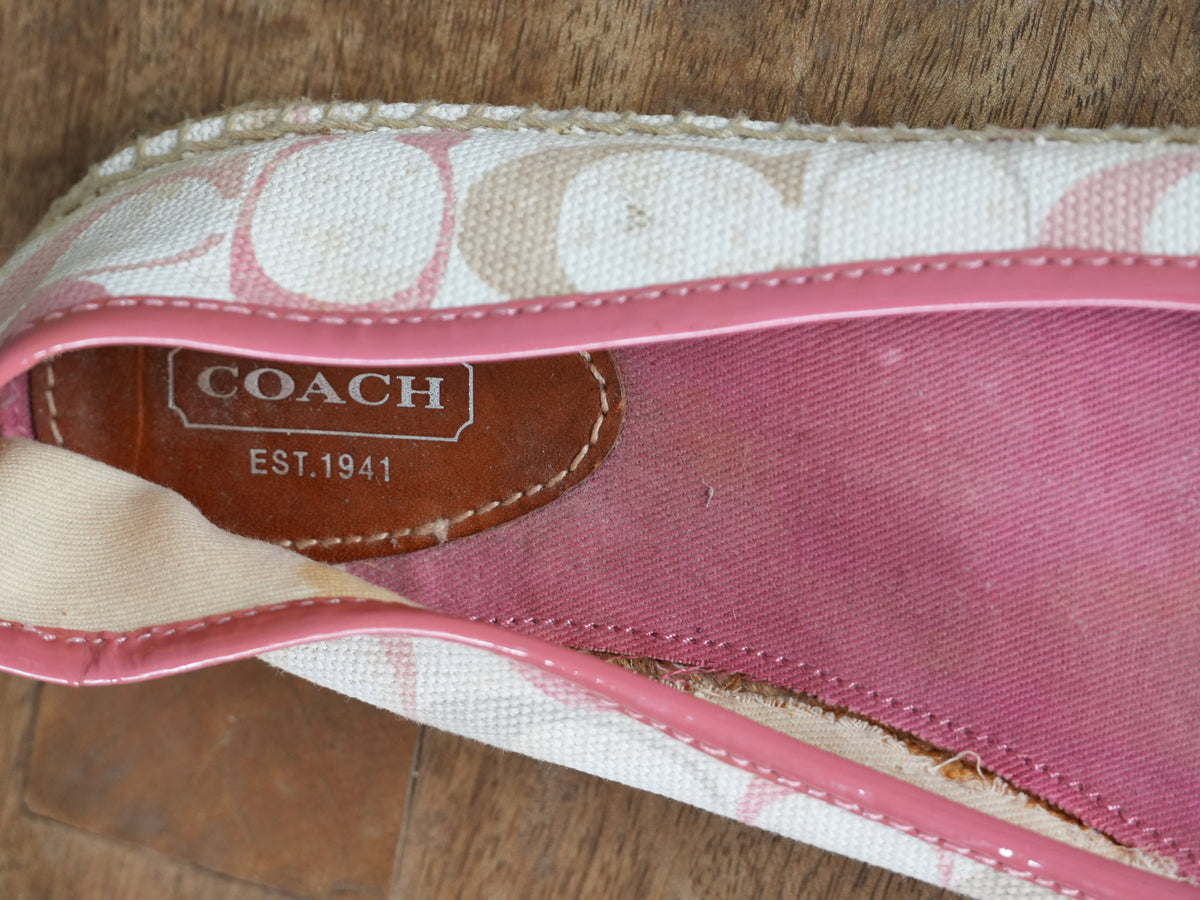 Coach Espadrille Flats Size 10 Pink Signature Monogram Bow Shoes Vintage Y2K