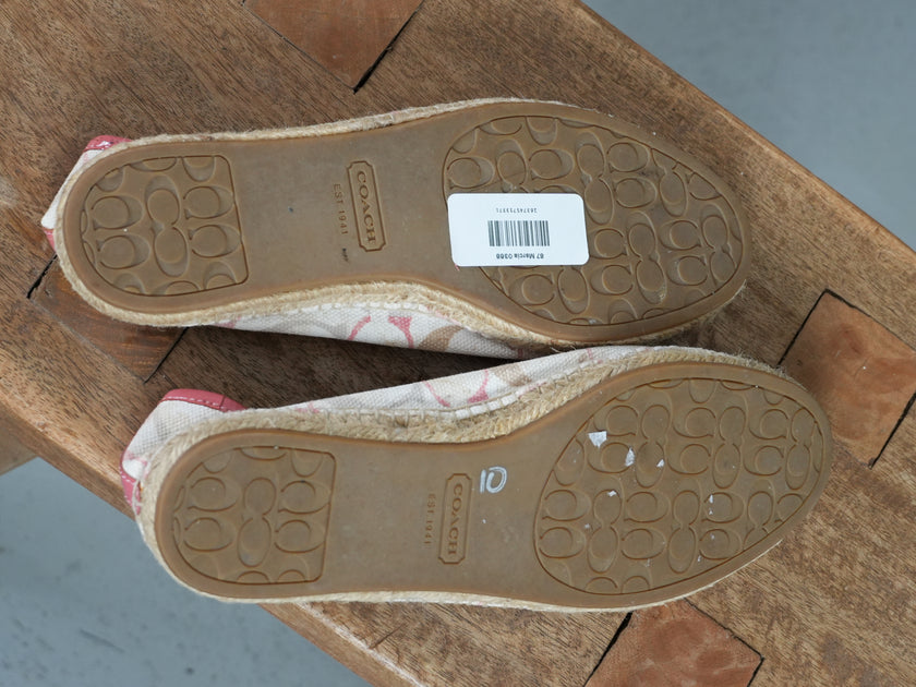 Coach Espadrille Flats Size 10 Pink Signature Monogram Bow Shoes Vintage Y2K