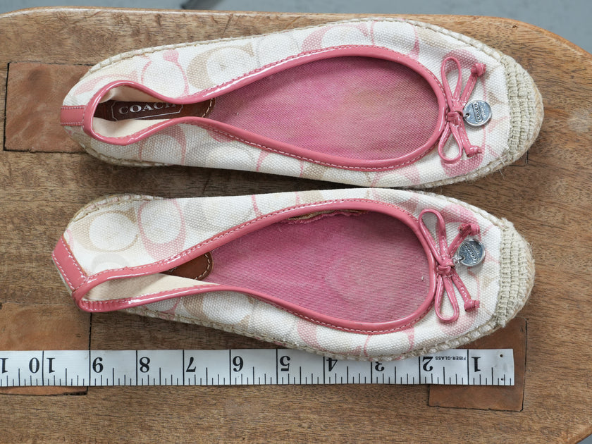 Coach Espadrille Flats Size 10 Pink Signature Monogram Bow Shoes Vintage Y2K