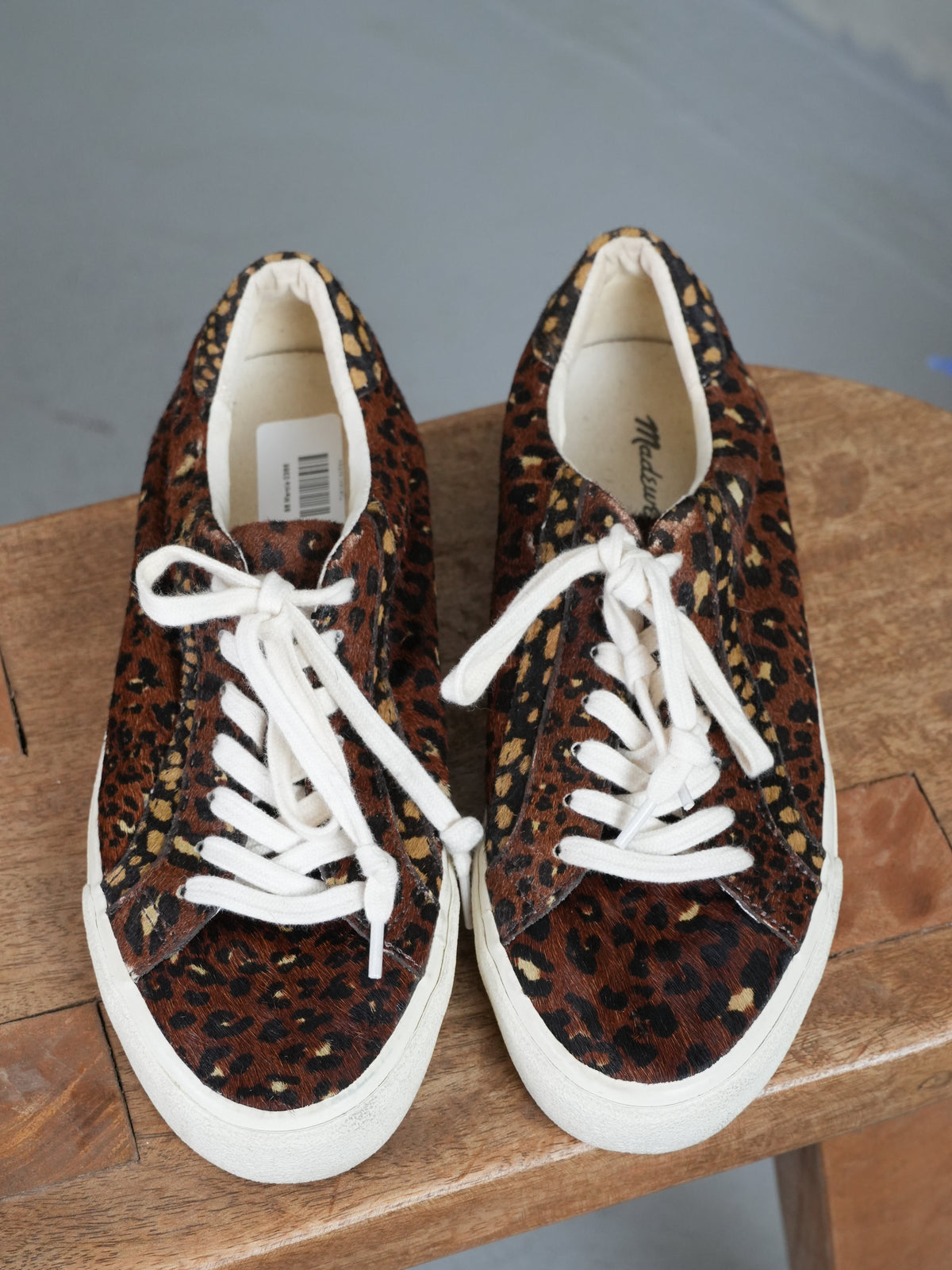 Madewell Sidewalk Low-Top Sneakers in Painted Leopard Calf Hair Size 7.5