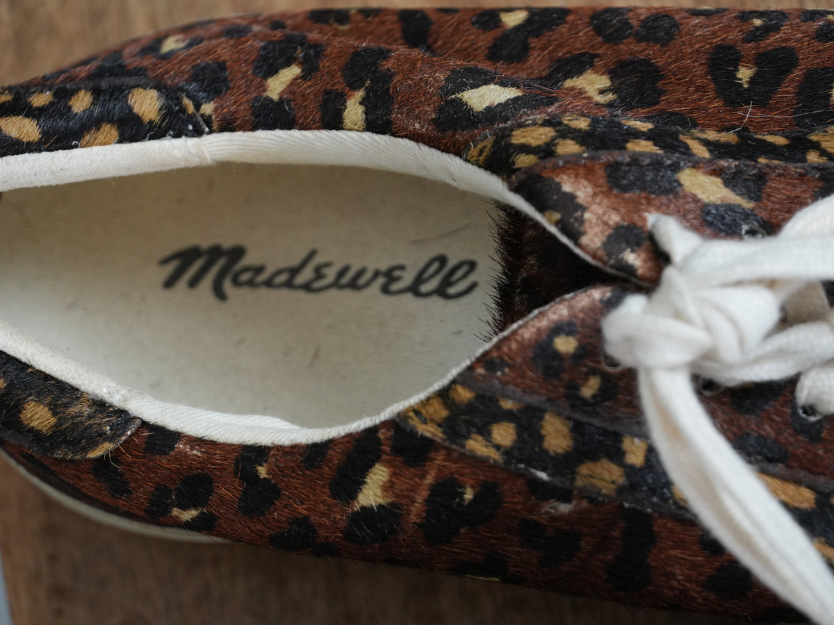 Madewell Sidewalk Low-Top Sneakers in Painted Leopard Calf Hair Size 7.5