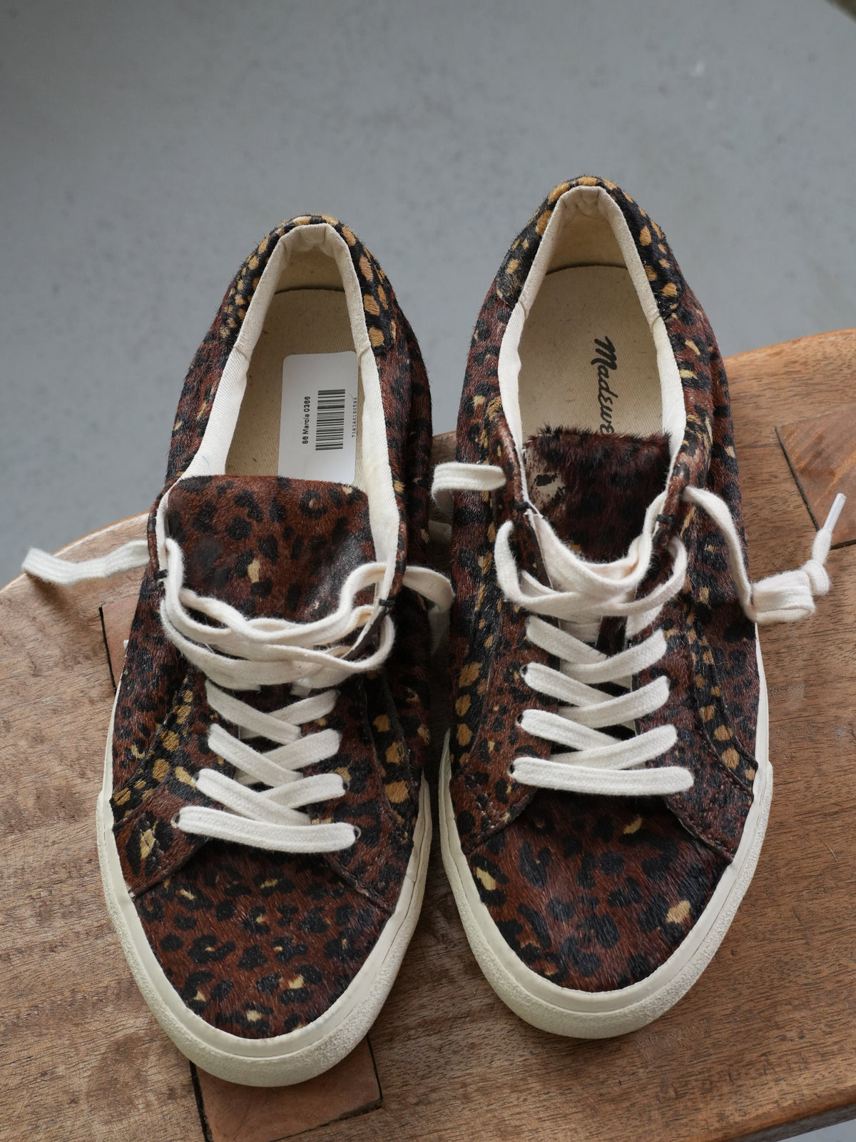 Madewell Sidewalk Low-Top Sneakers in Painted Leopard Calf Hair Size 7.5