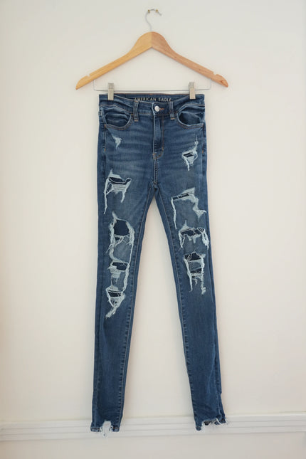 American Eagle Dark Wash Hi-Rise Distressed Jeggings Size 000