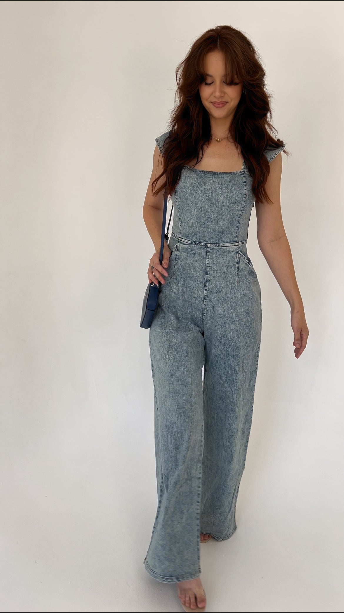 Denim Jumpsuit with Ruffled Sleeves