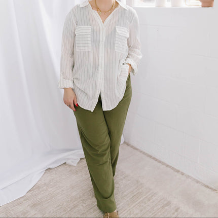 Green Button Front Casual Pants