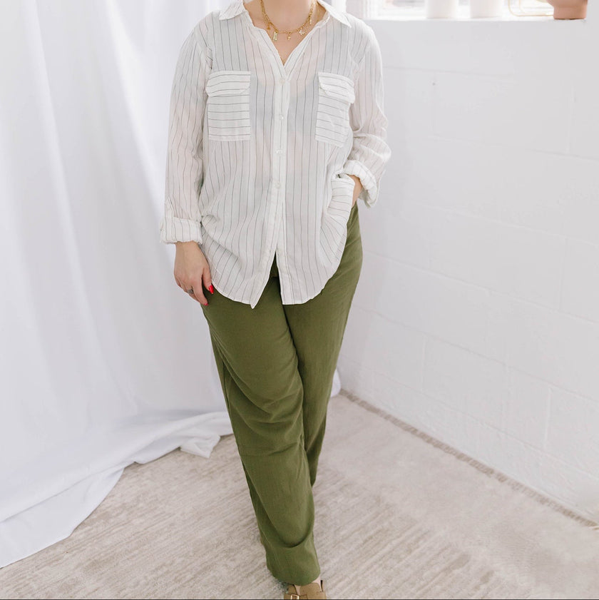 Green Button Front Casual Pants