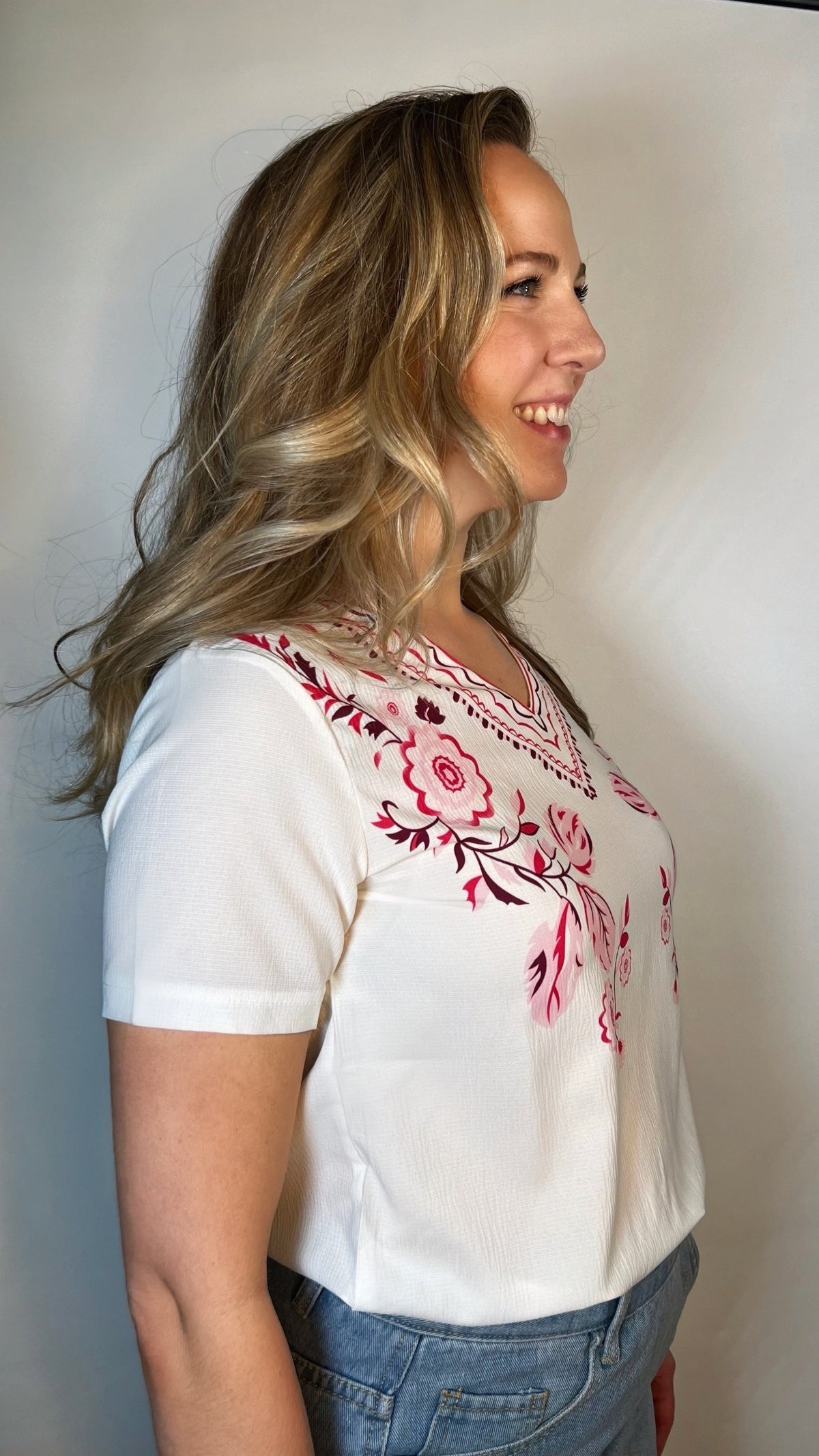 Floral Embroidery V-Neck Top