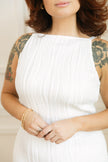 White Textured Wavy Sleeveless Bodycon Mini Dress
