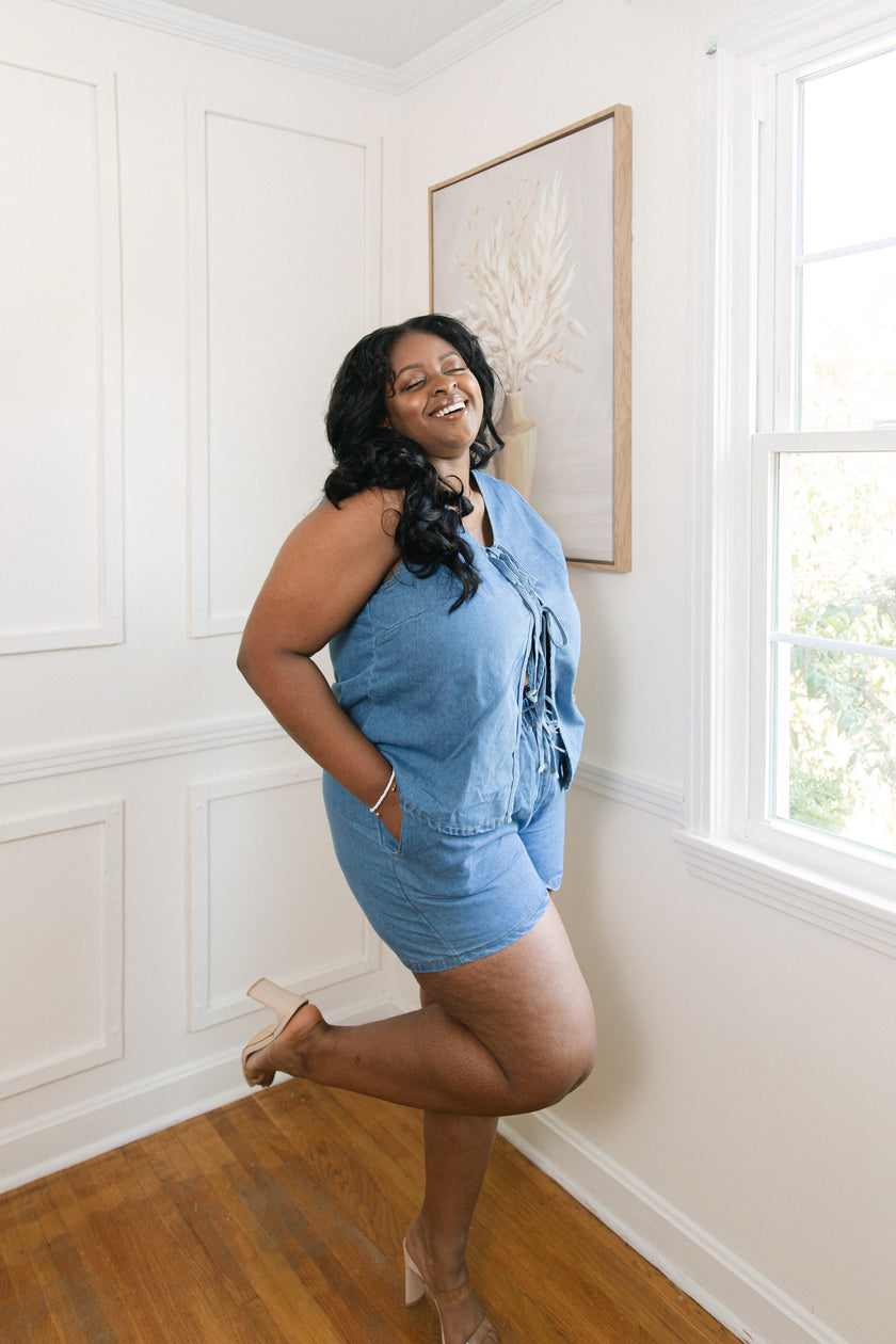 Tie-Front Denim Two-Piece Set