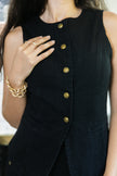 Sleeveless Denim Vest & Wide-Leg Pant Set in Black