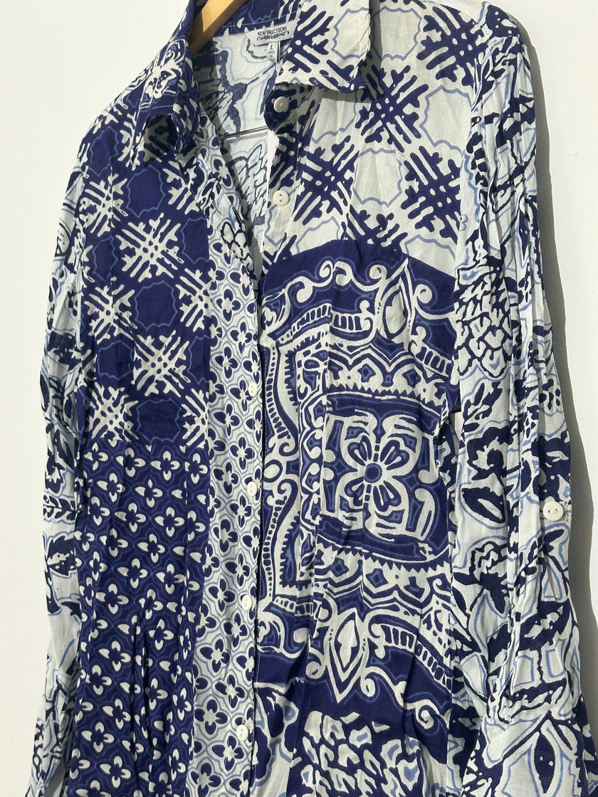 New Direction Blue and White Long Sleeve Blouse size Large