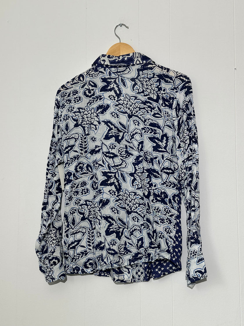 New Direction Blue and White Long Sleeve Blouse size Large