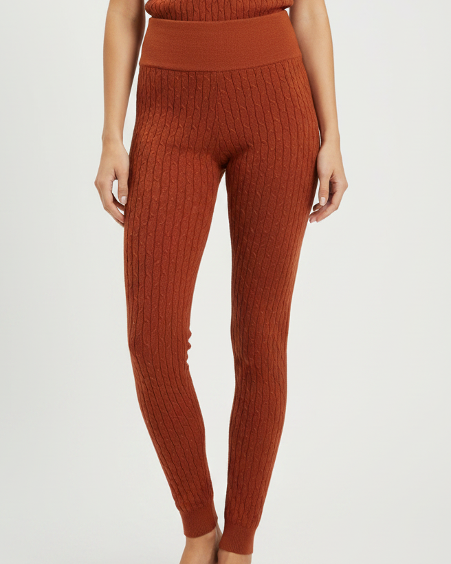 Daisy Rust ribbed knit high-waist leggings medium