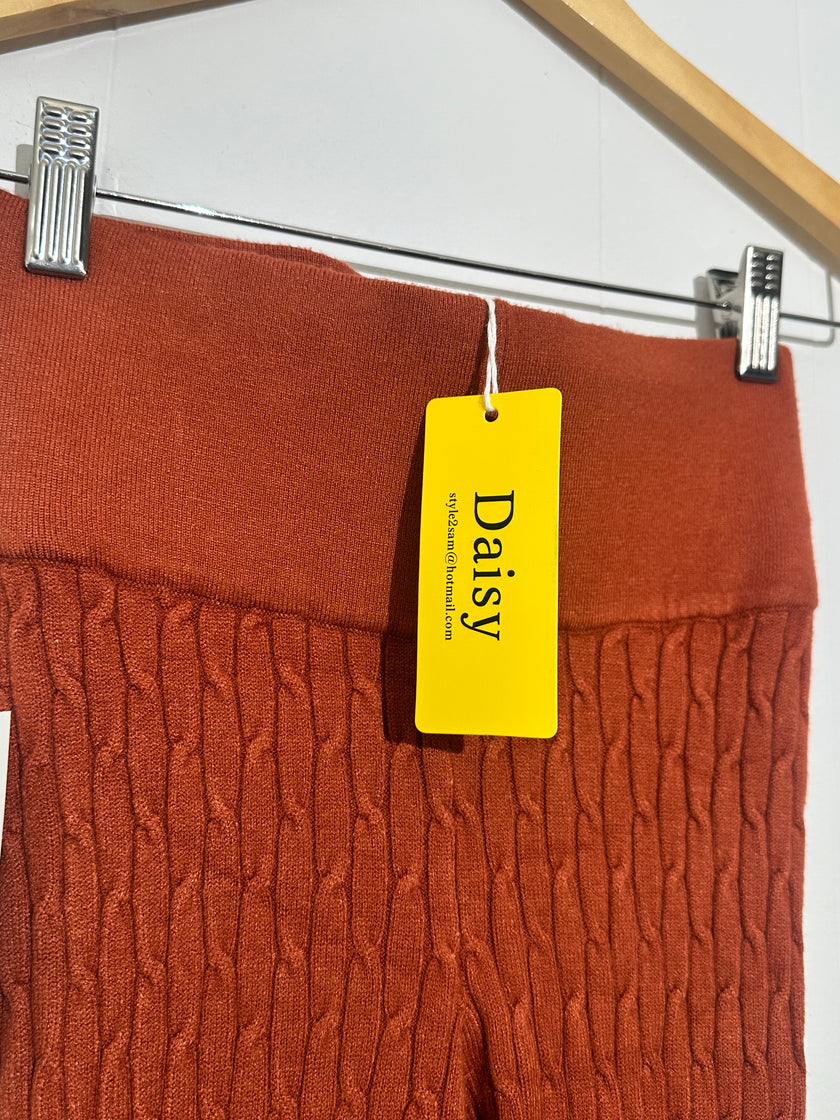 Daisy Rust ribbed knit high-waist leggings medium