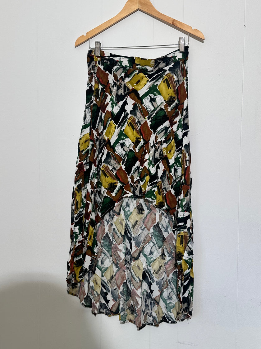 Flowy Multicolored High-low Midi- Maxi Skirt Size Medium