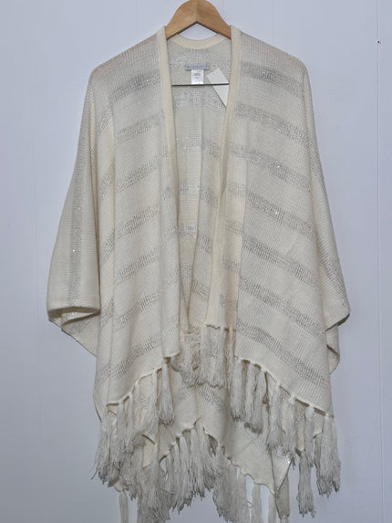 New York & Company Cream and Silver Shawl OS