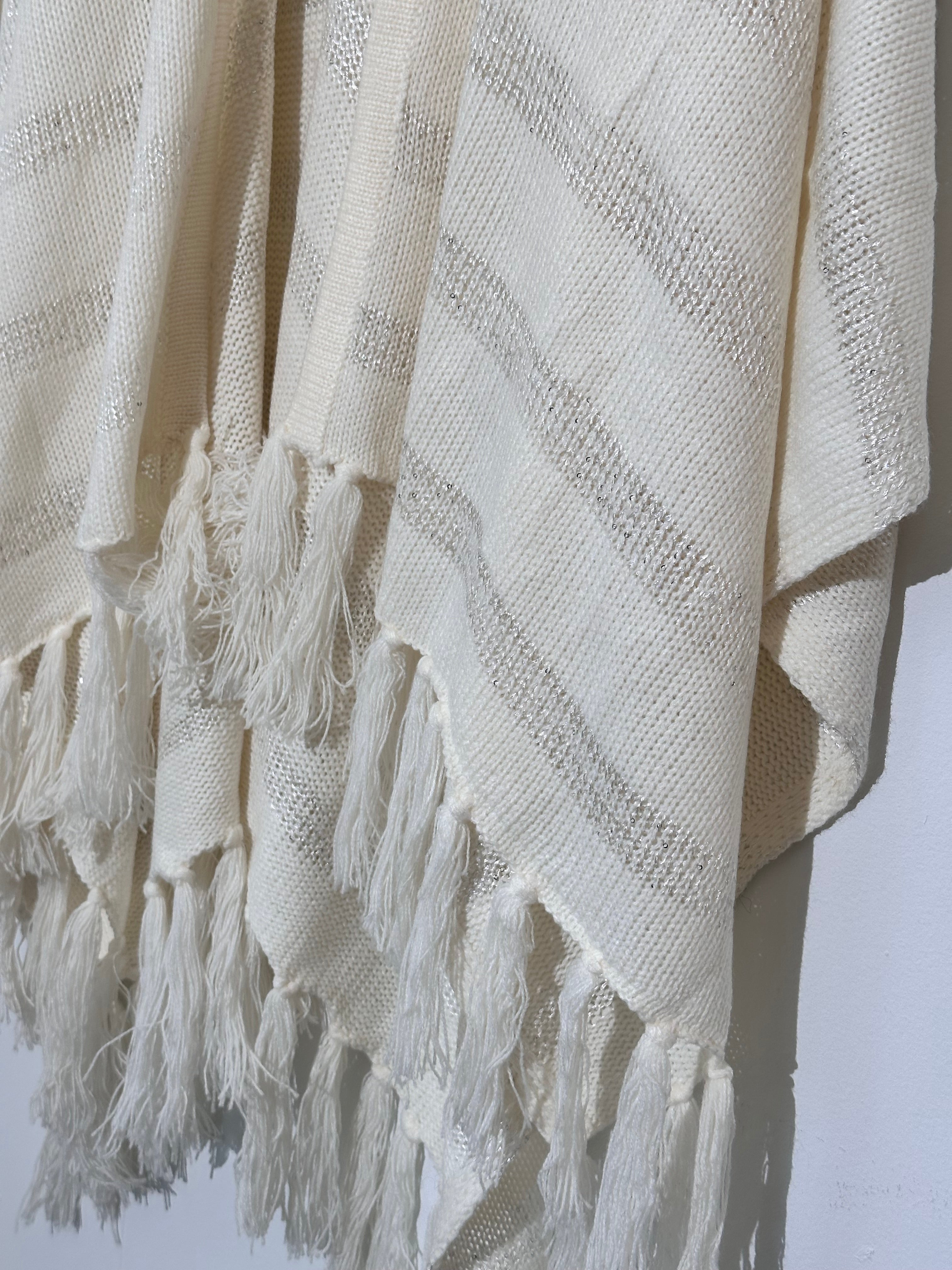New York & Company Cream and Silver Shawl OS