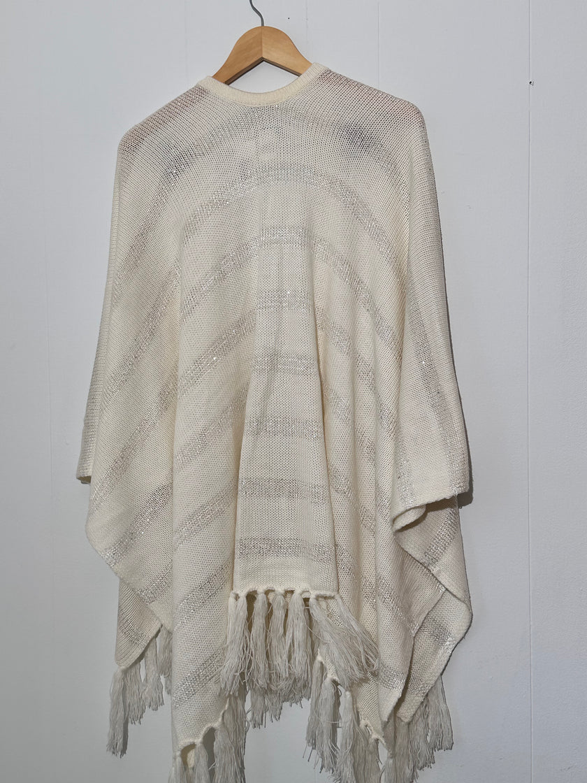 New York & Company Cream and Silver Shawl OS