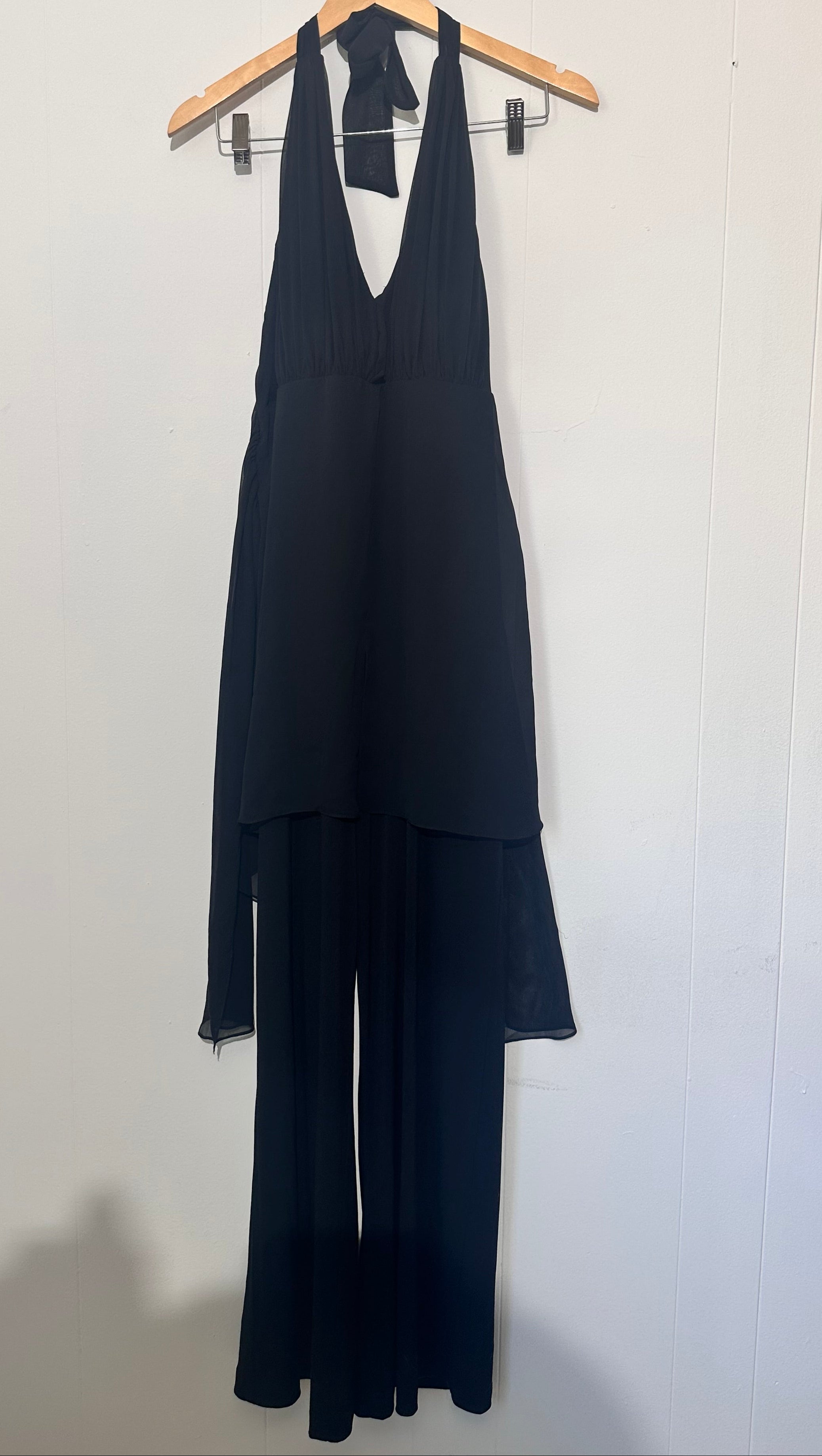 Black Halter Neck Romper Pants One - Piece Ashro Size Medium