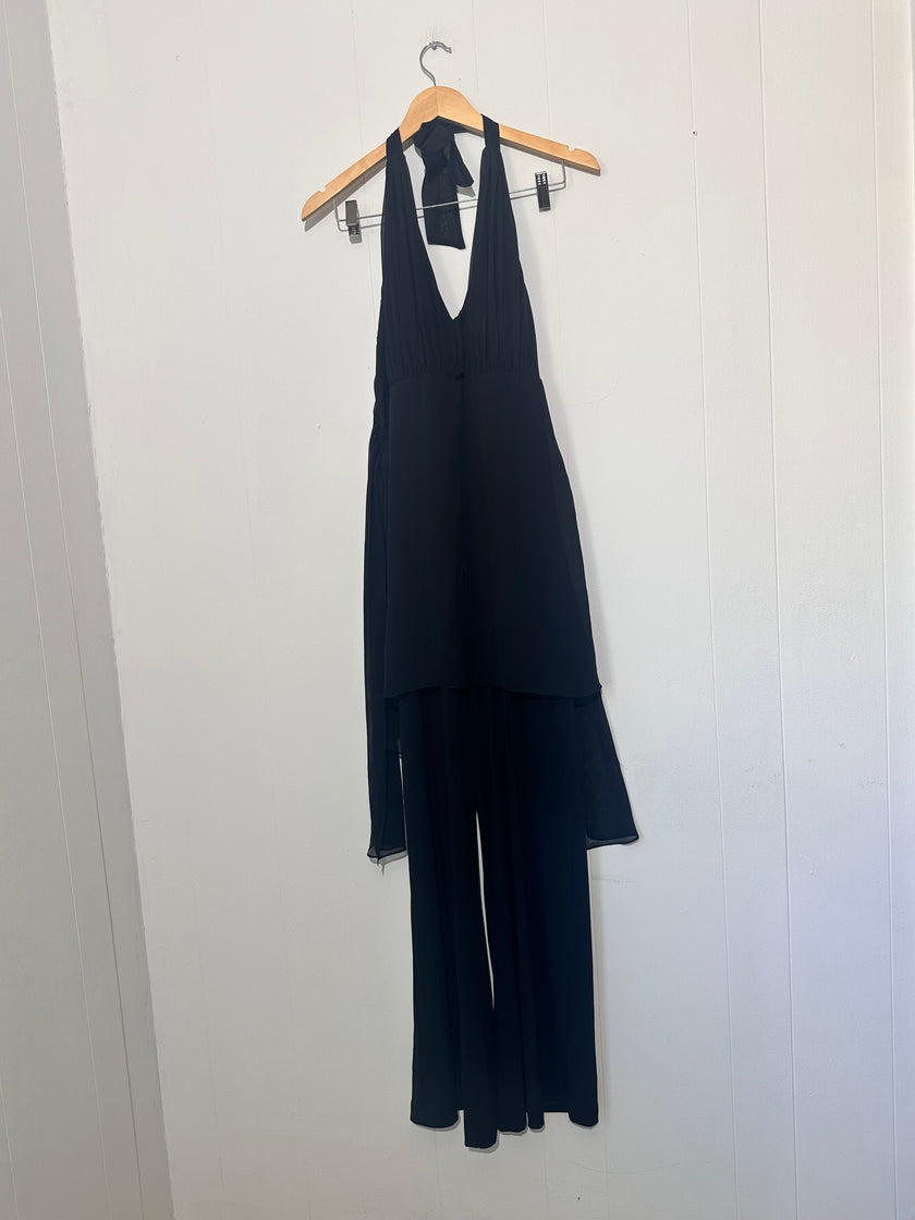 Black Halter Neck Romper Pants One - Piece Ashro Size Medium