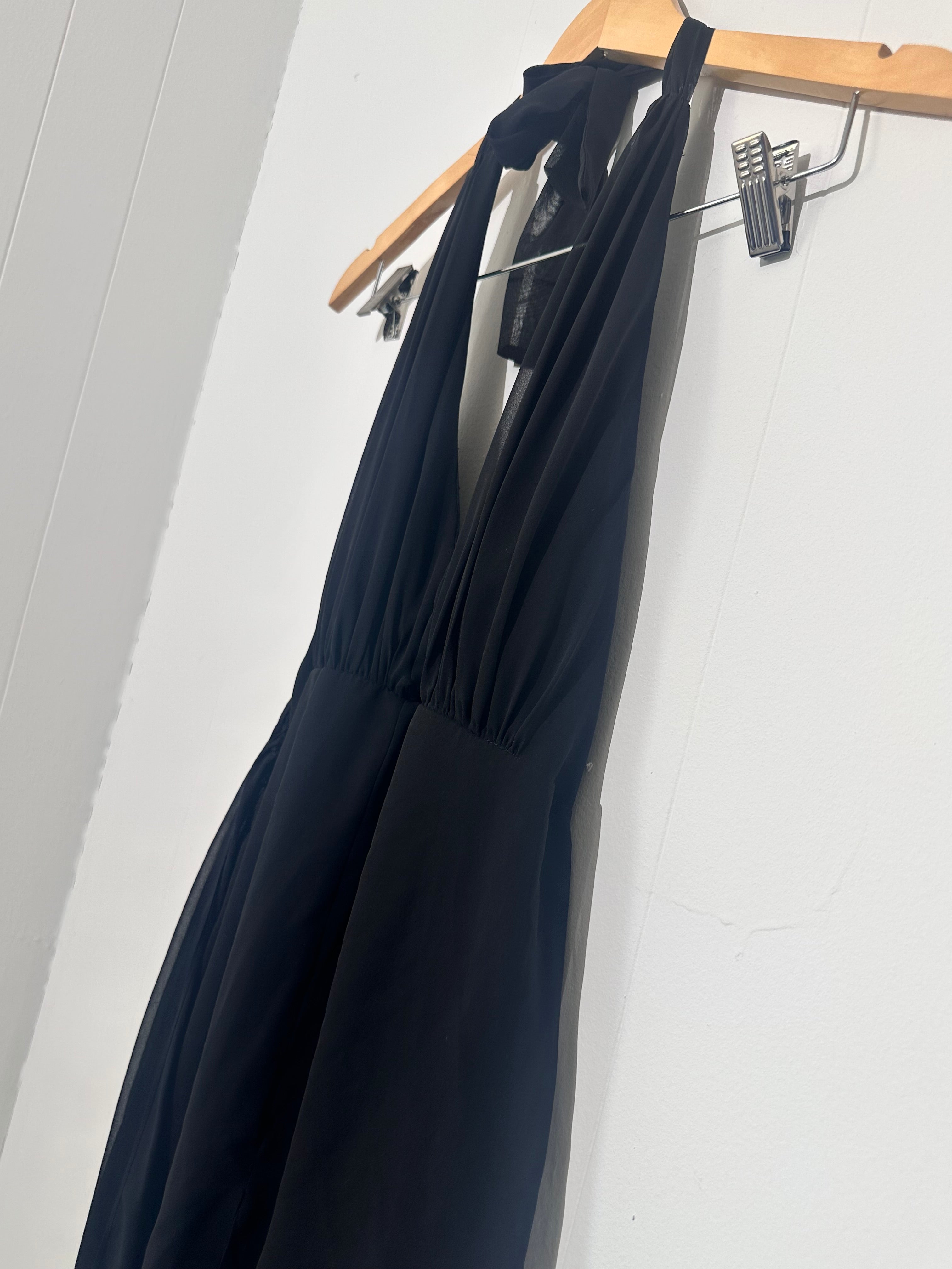 Black Halter Neck Romper Pants One - Piece Ashro Size Medium