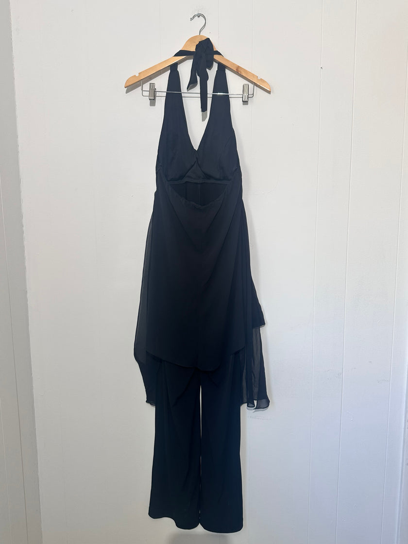 Black Halter Neck Romper Pants One - Piece Ashro Size Medium
