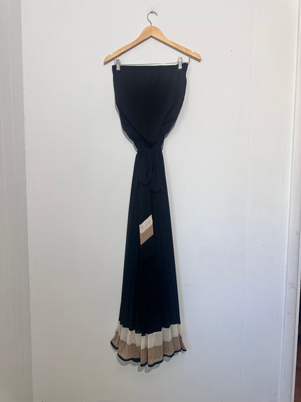 Glamazon Women's Strapless Maxi dress - Black, cream, tan Colorblock Medium