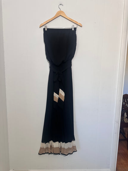 Glamazon Women's Strapless Maxi dress - Black, cream, tan Colorblock Medium