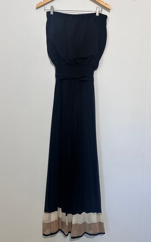 Strapless Belted Pant Romper Black, Cream, Tan Color block size Medium