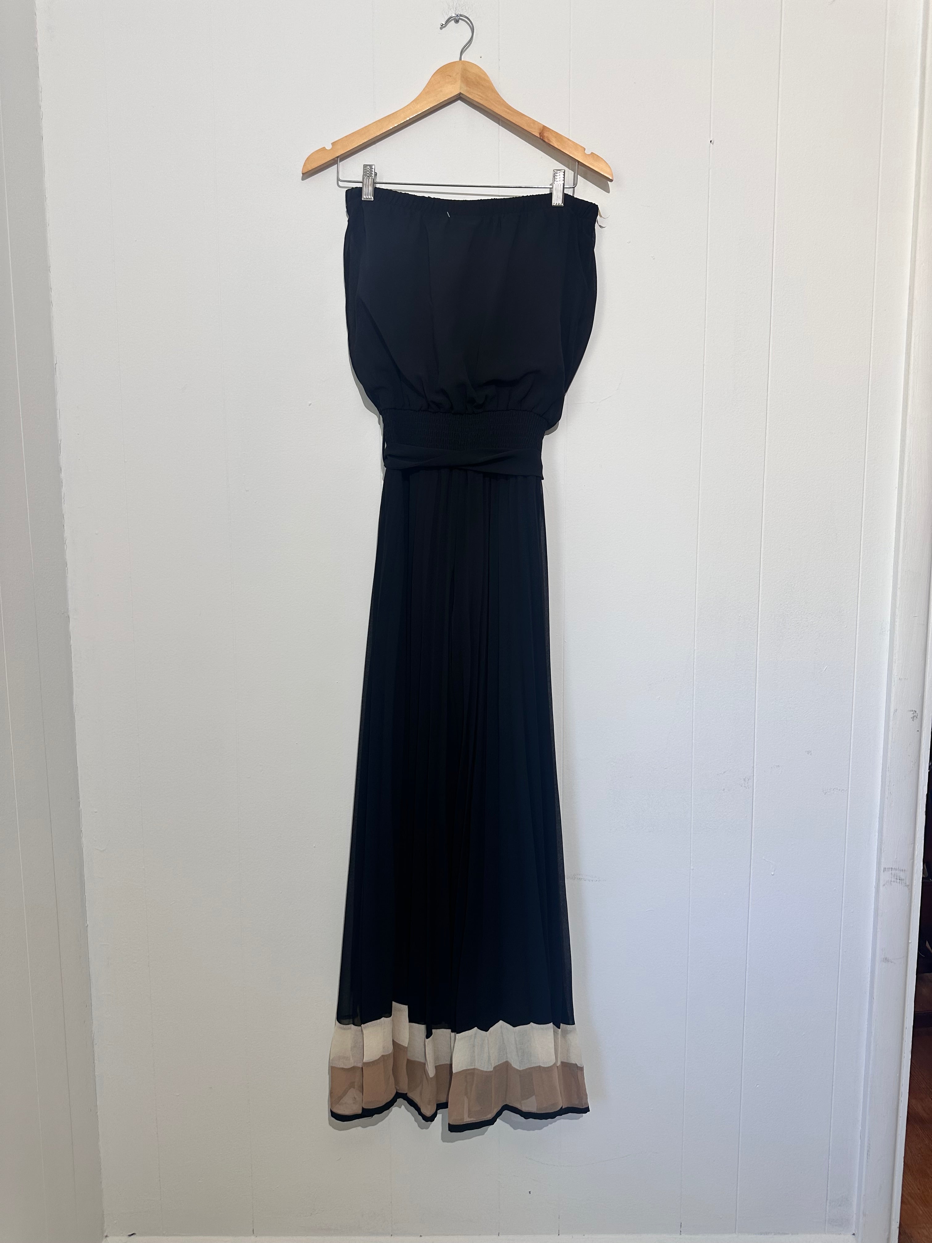 Glamazon Women's Strapless Maxi dress - Black, cream, tan Colorblock Medium