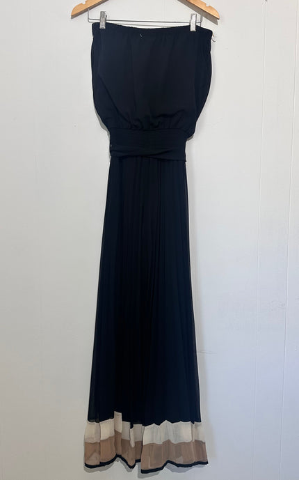 Strapless Belted Pant Romper Black, Cream, Tan Color block size Medium