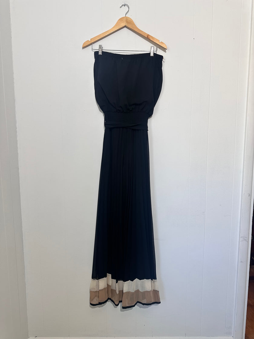 Glamazon Women's Strapless Maxi dress - Black, cream, tan Colorblock Medium