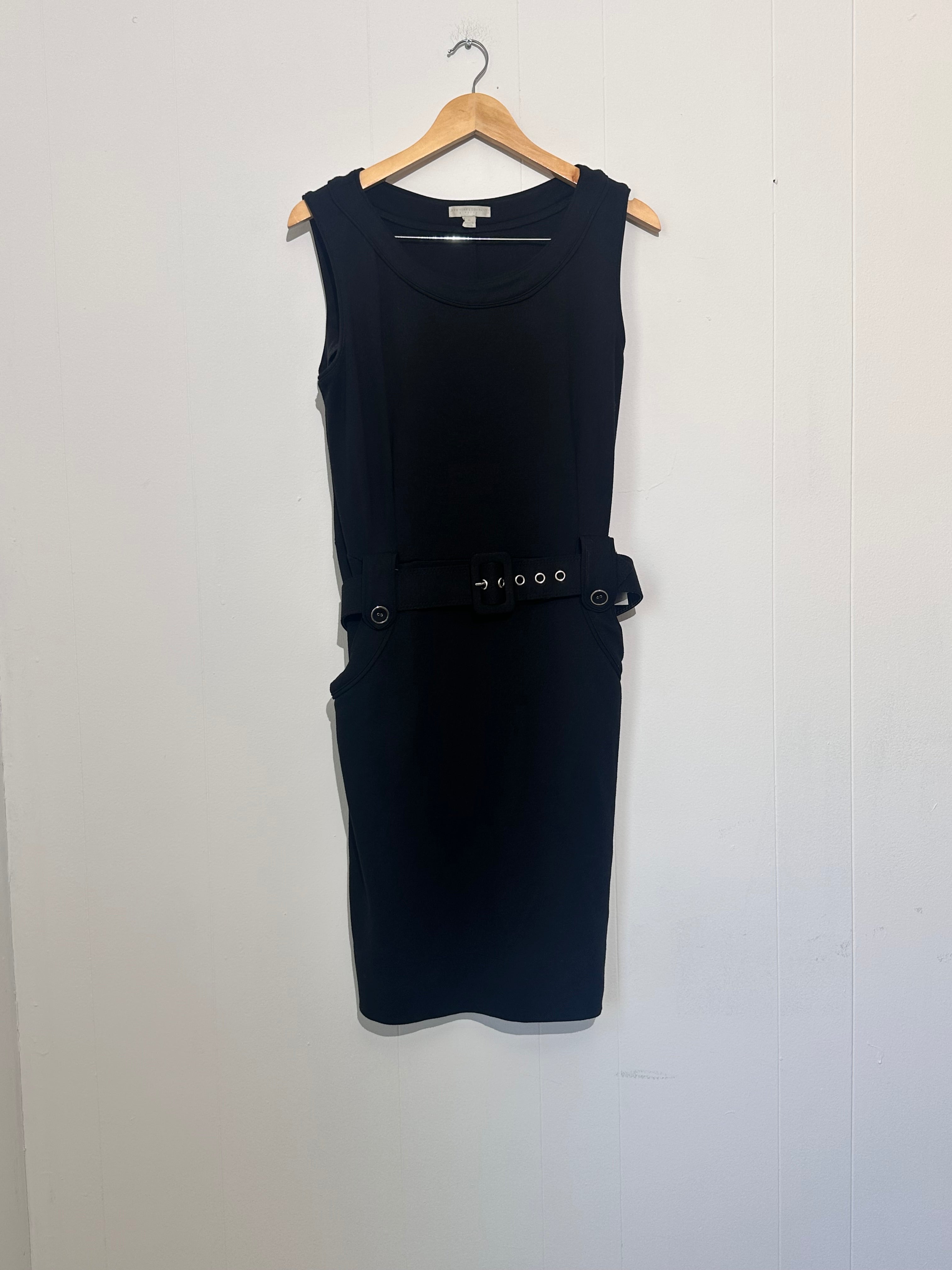 New York & Company Black Belted Sheath Dress-Sleeveless Midi XL