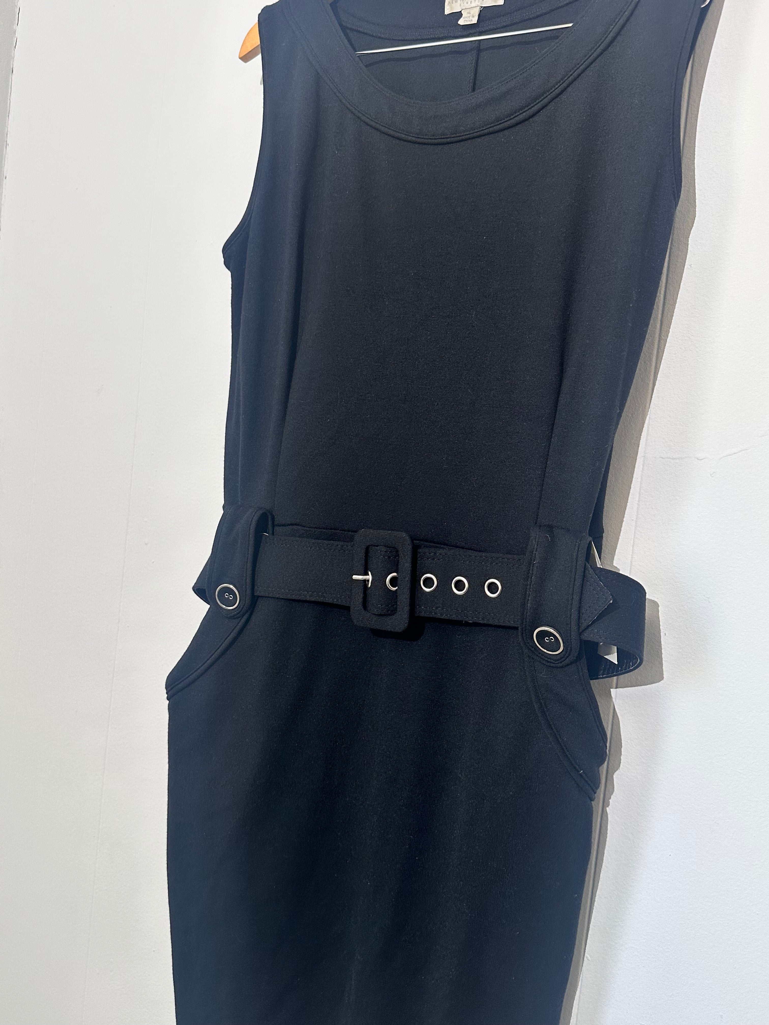 New York & Company Black Belted Sheath Dress-Sleeveless Midi XL