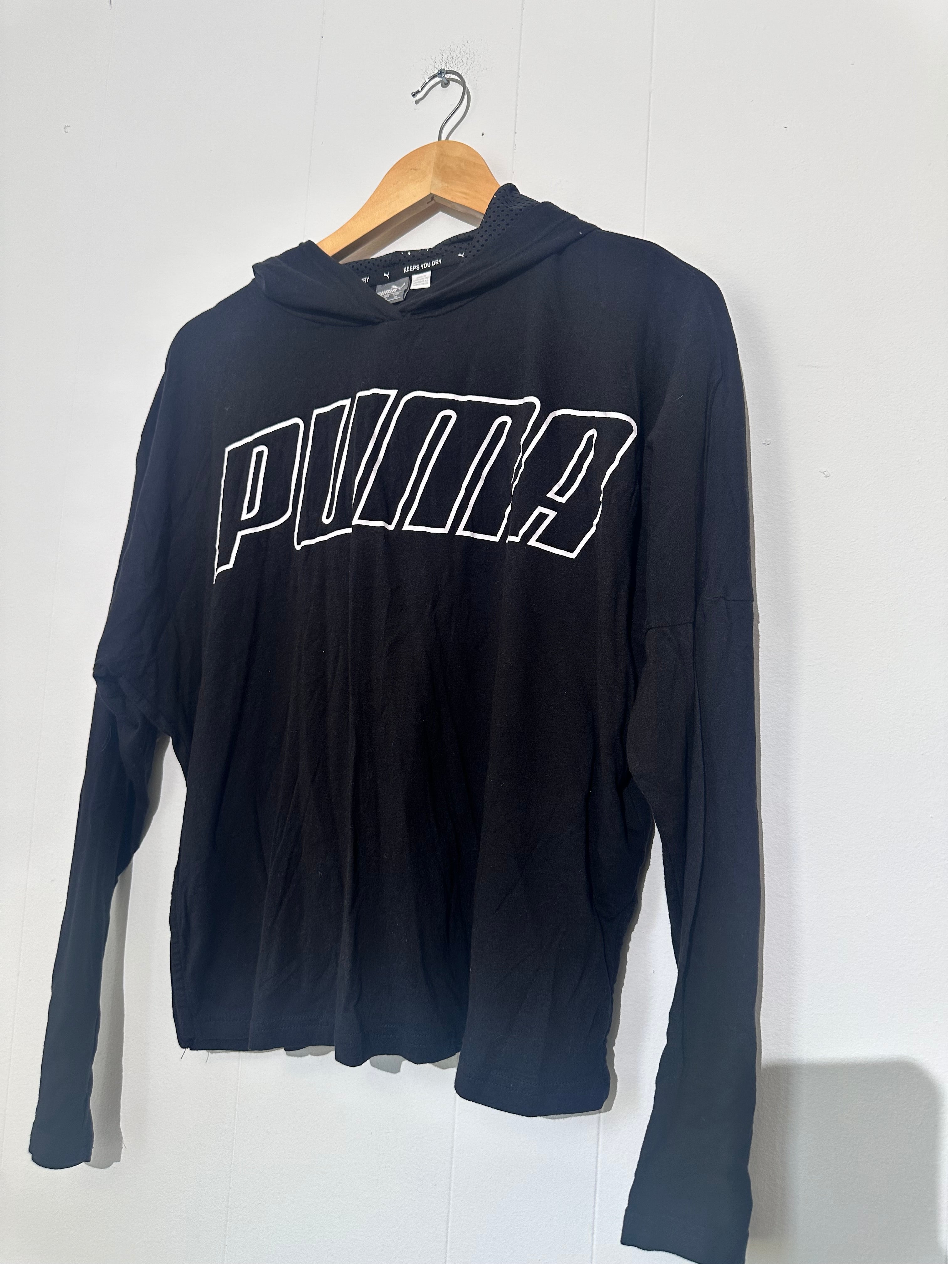 Puma Black Cropped hoodie- Lightweight long sleeve Medium