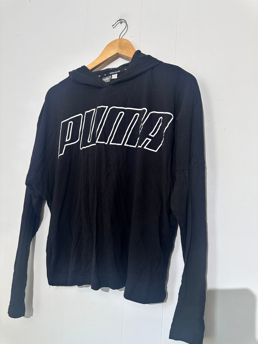 Puma Black Cropped hoodie- Lightweight long sleeve Medium