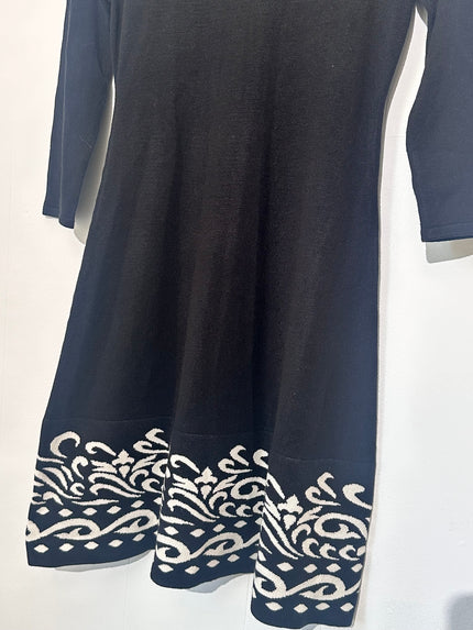 Jessica H Black Dress With White Ornate Border Detail Small
