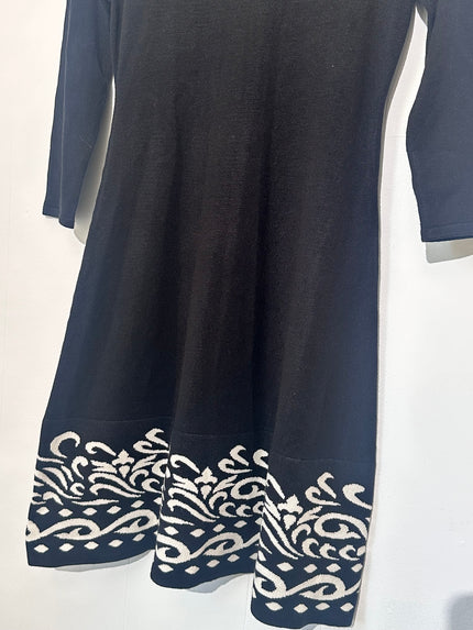 Jessica H Black Dress With White Ornate Border Detail Small