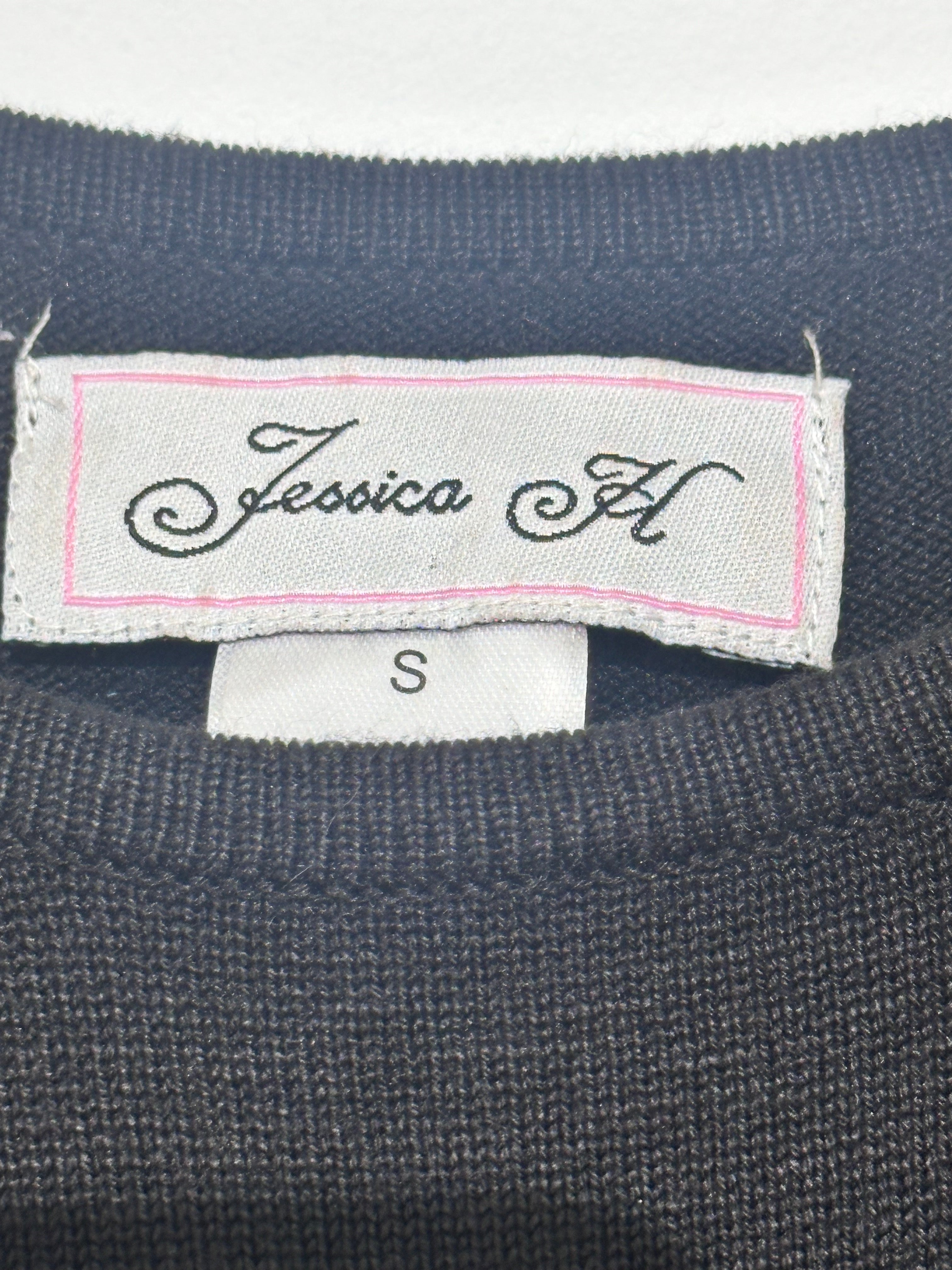 Jessica H Black Dress With White Ornate Border Detail Small
