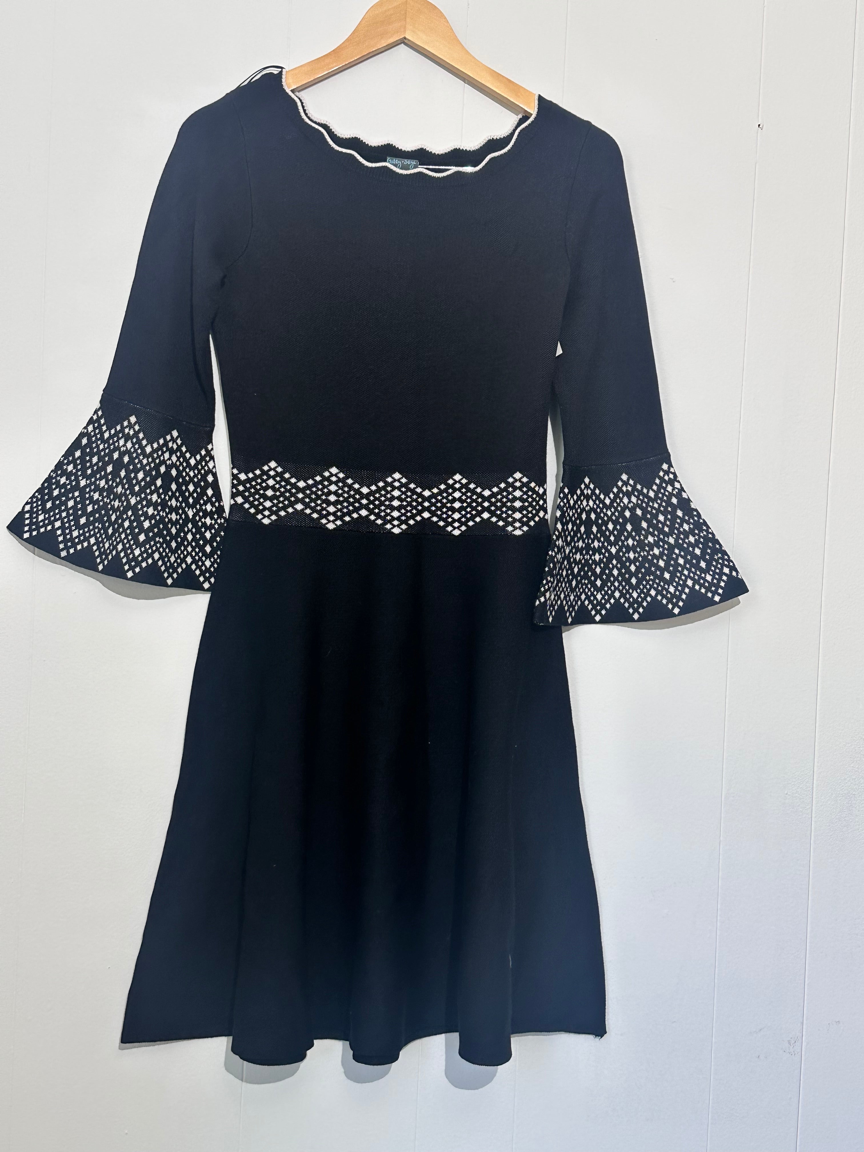 Gabby Skye Black fit and Flare Dress with bell sleeves Small