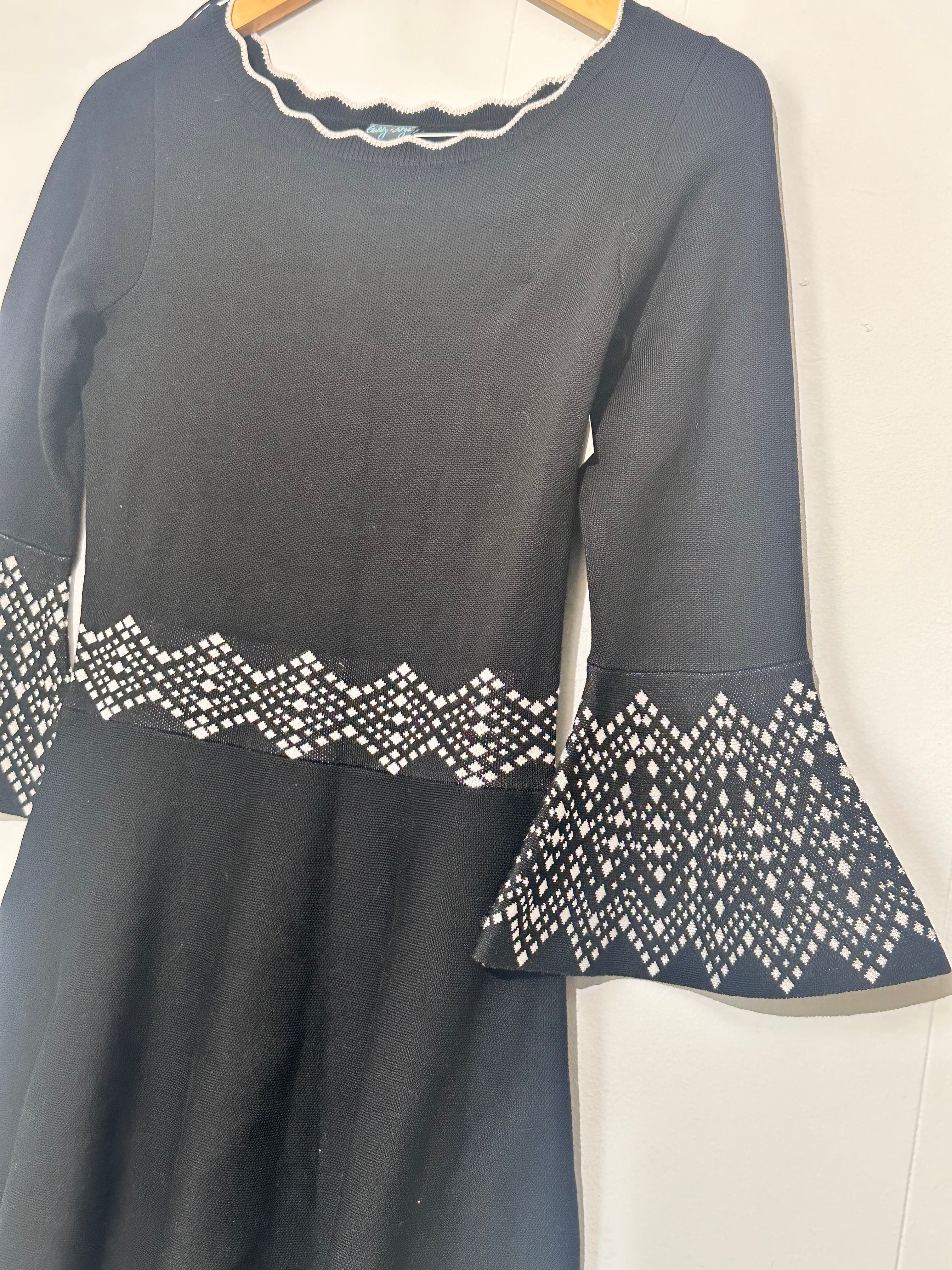 Gabby Skye Black fit and Flare Dress with bell sleeves Small