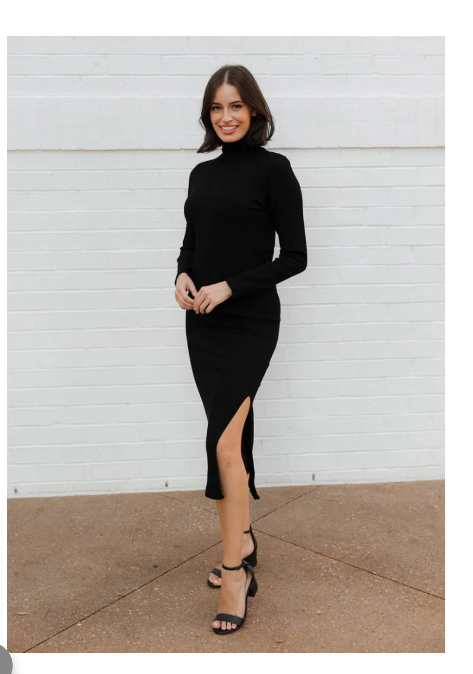 ELIETIAN Ribbed Turtleneck Midi Dress