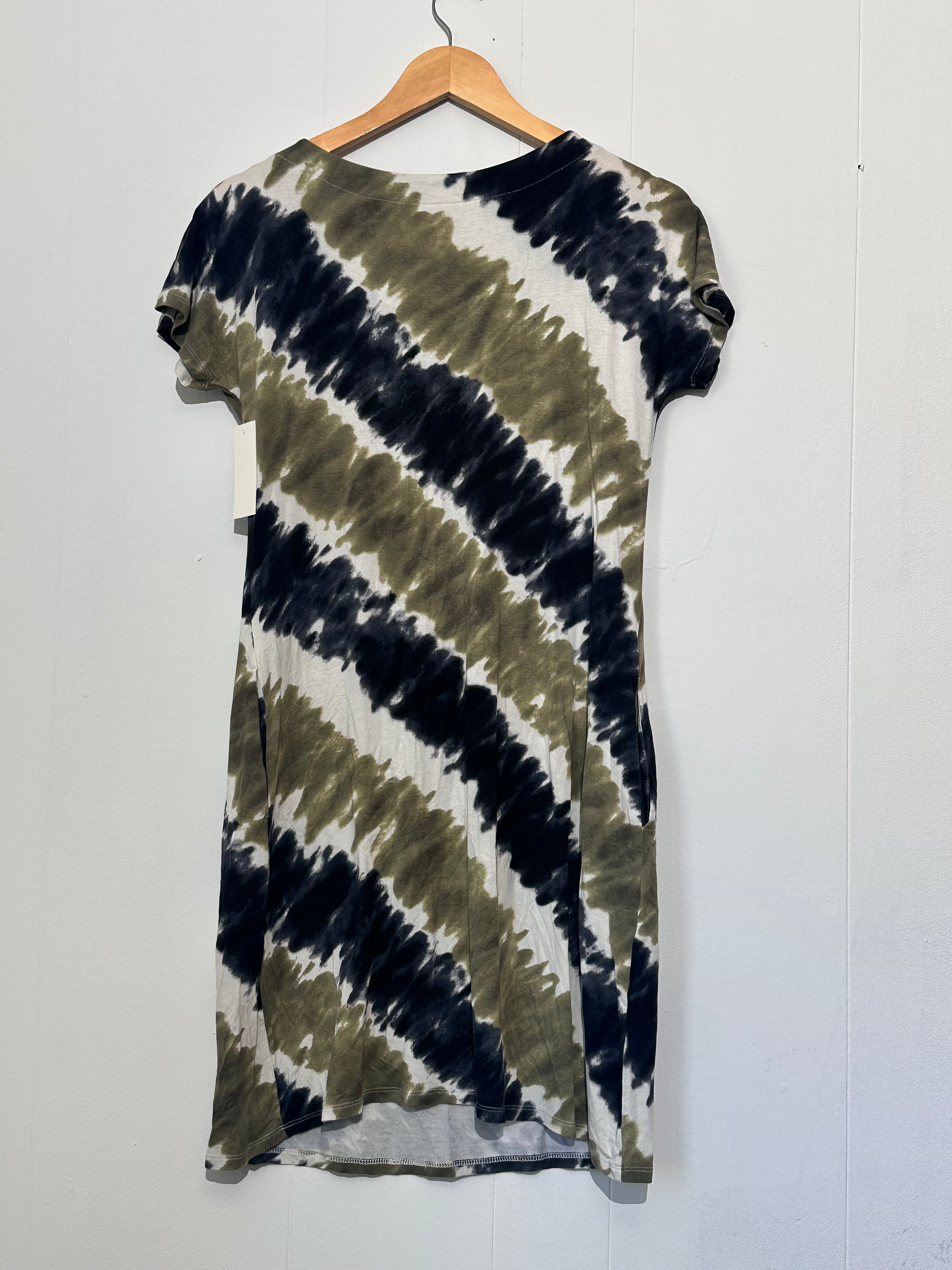 Cato Olive & Navy Brushstroke print Short Sleeve T-shirt dress XS